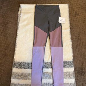 Whisper Lexi Leggings Full XS Colorblock Grey/Mauve/Lt Purple NWT
